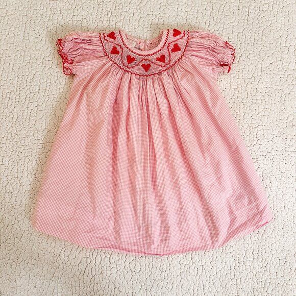 Pink and Red Heart Embroidered Kids Dress - Picture 1 of 4